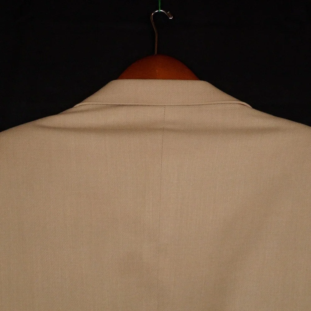 Alan Flusser Sport Coat Mens 48L Tan Solid Polyester Viscose